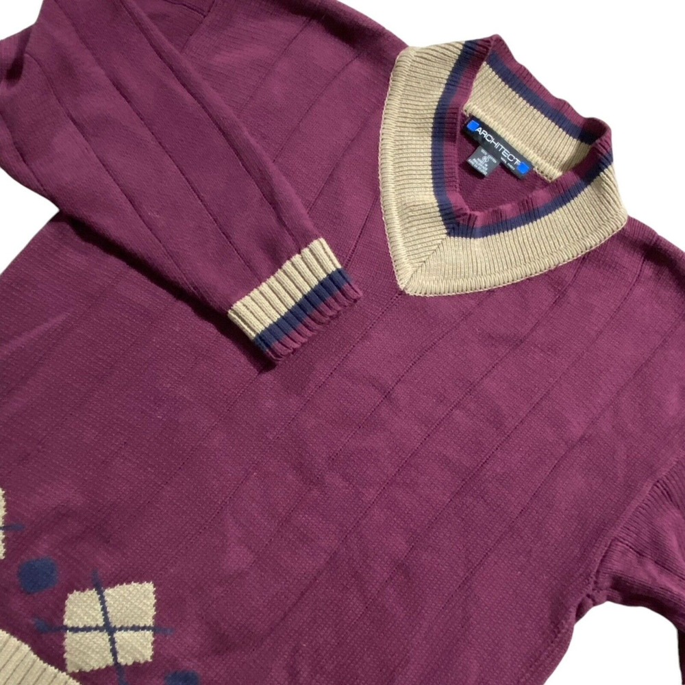 VTG Men's Burgundy Grampcore‎ Jumper V Neck Sweater Banner Tennis Rare! Y2K 90s